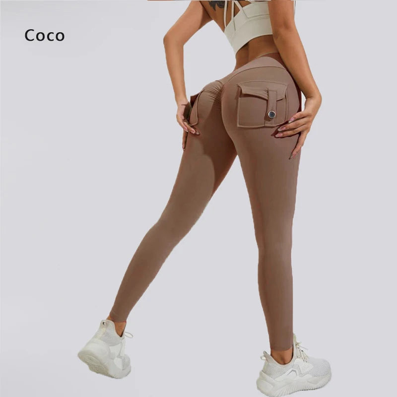 Women's Nylon Yoga Pants with Butt Pocket, Breathable Sports Leggings