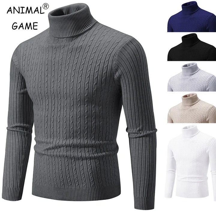 Men's Warm Casual High Neck Knitted Pullover Sweater for Winter