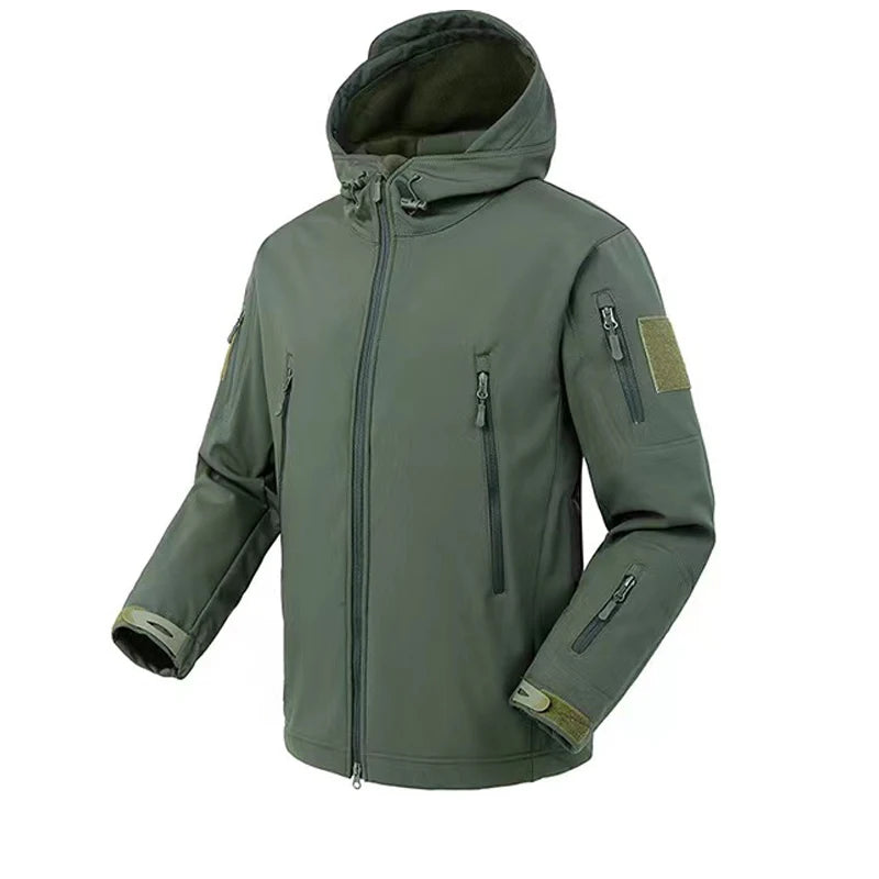 Men's Softshell Fleece Jacket - Windproof Hooded Coat for Outdoor Activities
