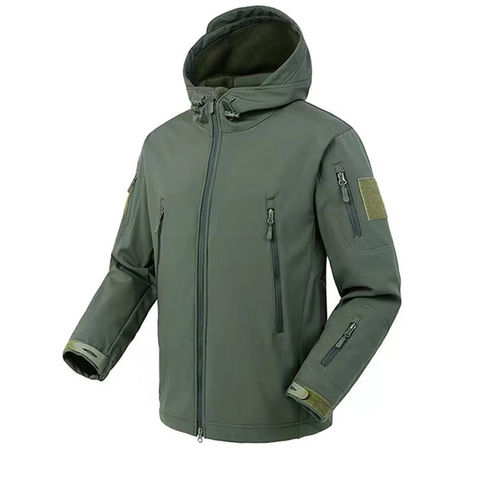 Men's Softshell Fleece Jacket - Windproof Hooded Coat for Outdoor Activities