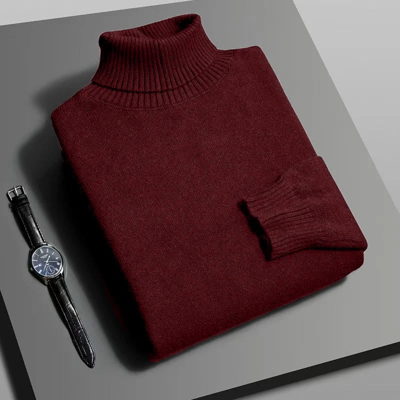 Men's High-Quality Knitted Turtleneck Sweater Slim Fit Long Sleeve