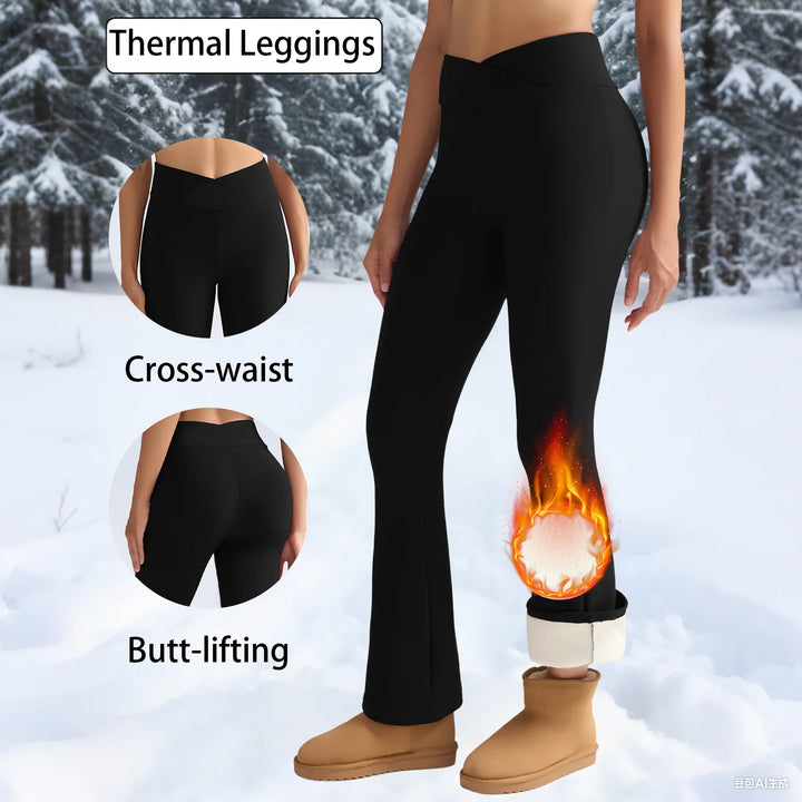 Women's Thick Flared Fleece Leggings High Waist Thermal Tights