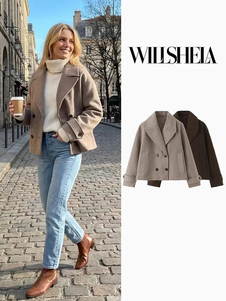 Women's Vintage Double-Breasted Trench Coat with Long Sleeves