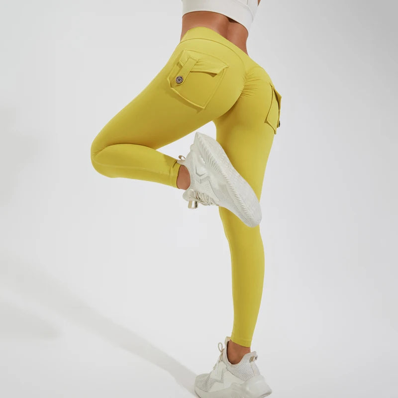 Women's Nylon Yoga Pants with Butt Pocket, Breathable Sports Leggings