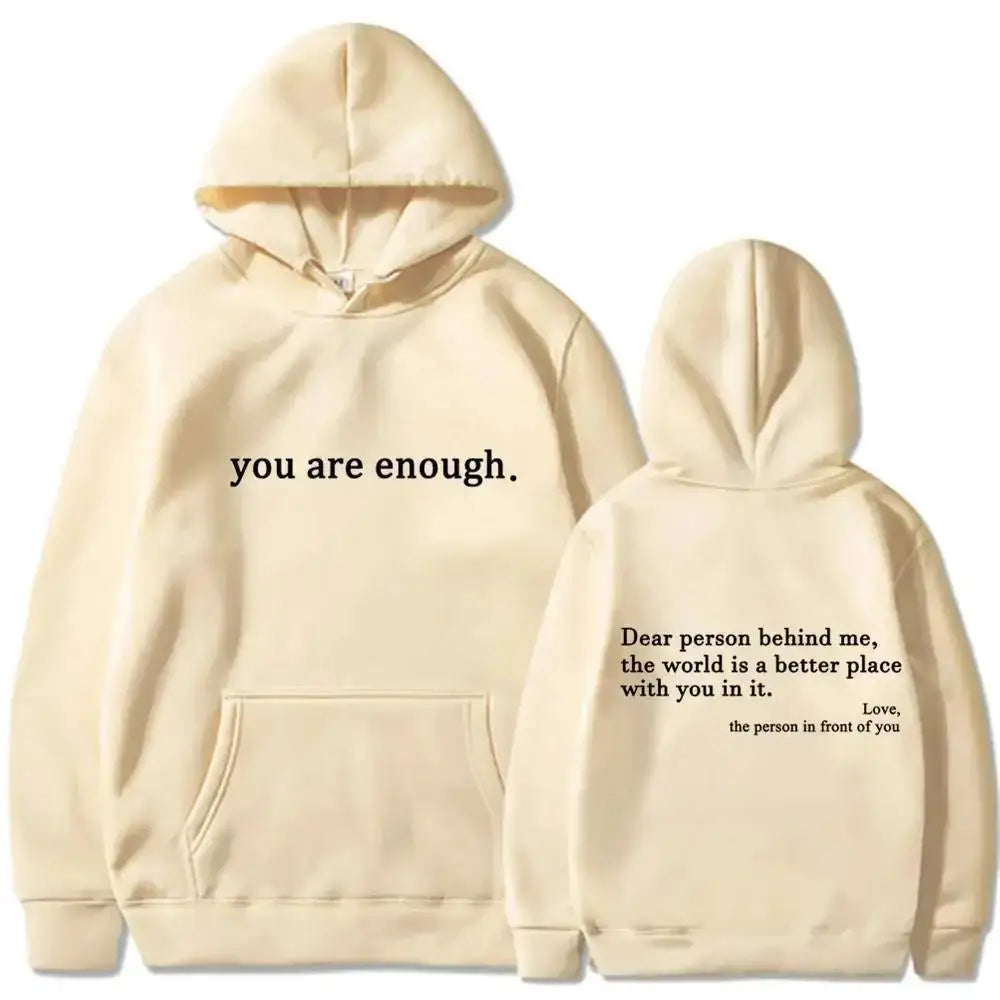Men's Autumn Winter Hooded "You Are Enough" Print Casual Sweatshirt