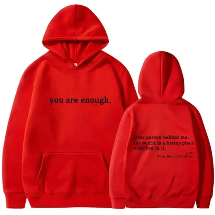 Men's Autumn Winter Hooded "You Are Enough" Print Casual Sweatshirt