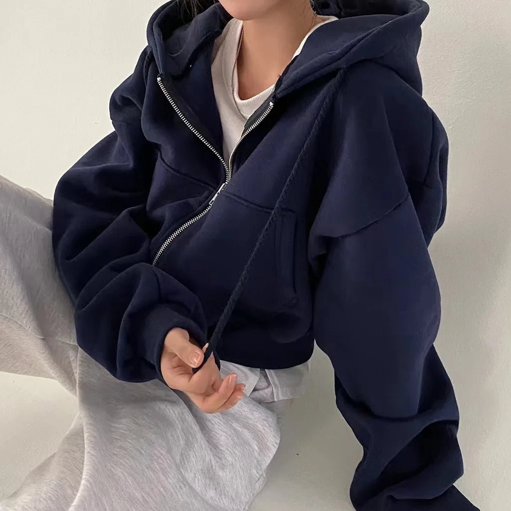 Women's Warm Fleece Lined Zip Up Hoodies for Autumn Winter Fashion