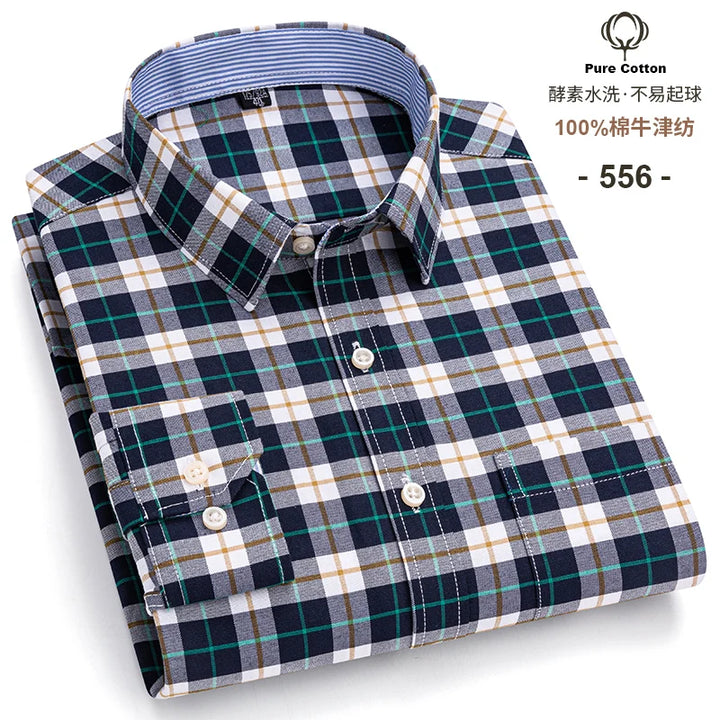 Men's Long Sleeve Cotton Oxford Plaid Button Down Casual Shirt S-7XL
