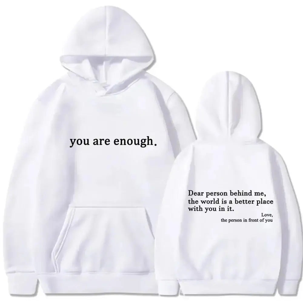 Men's Autumn Winter Hooded "You Are Enough" Print Casual Sweatshirt