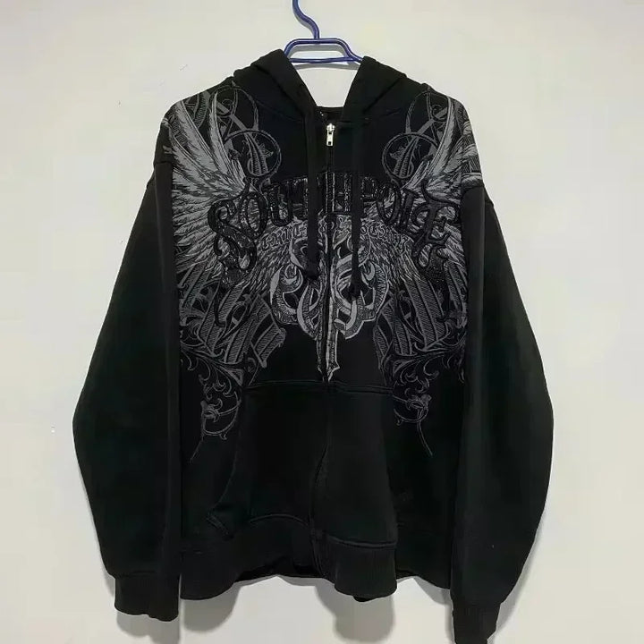 Women's Y2K Hip Hop Trend Zipper Hoodie Casual Vintage Sweatshirt