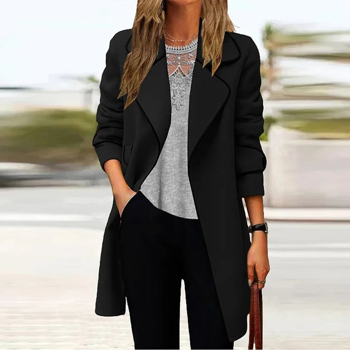 Women's Long Tweed Blazer Jacket for Fall Winter with Collar