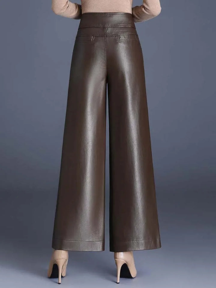 Women's High-Rise Glossy Leather Wide-Leg Pants