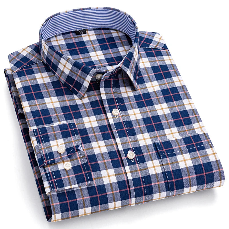 Men's Long Sleeve Cotton Oxford Plaid Button Down Casual Shirt S-7XL