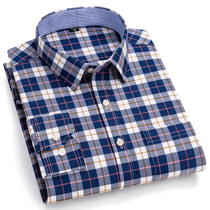 Men's Long Sleeve Cotton Oxford Plaid Button Down Casual Shirt S-7XL