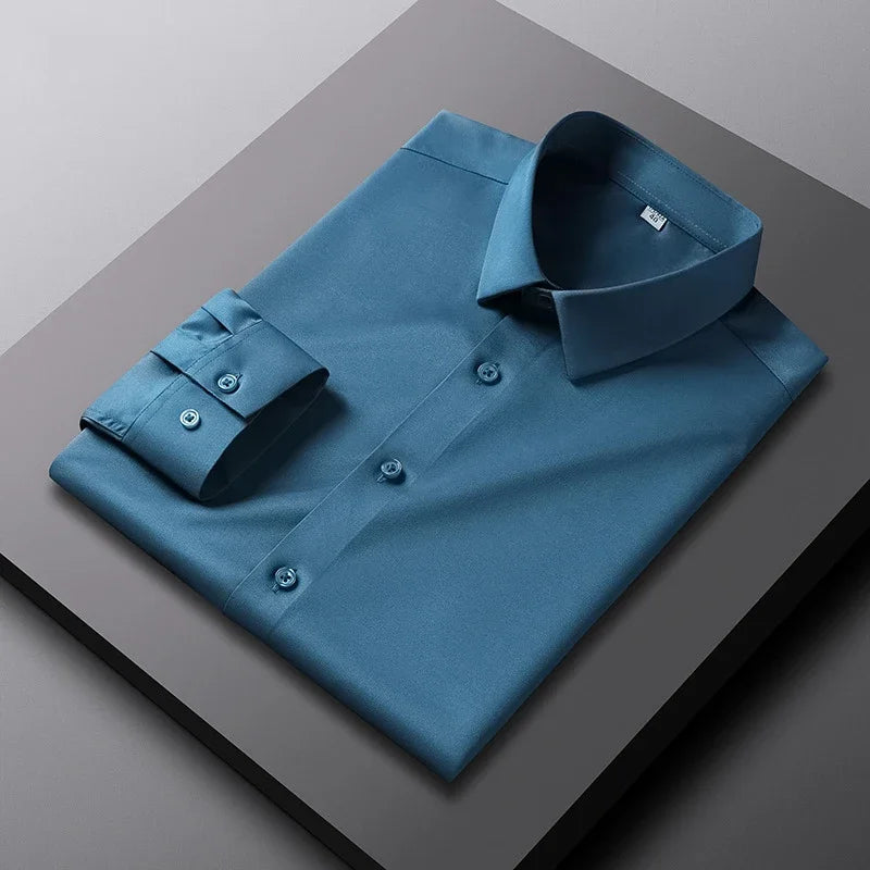 Men's Casual Solid Color Long Sleeve No-Iron Work Shirt