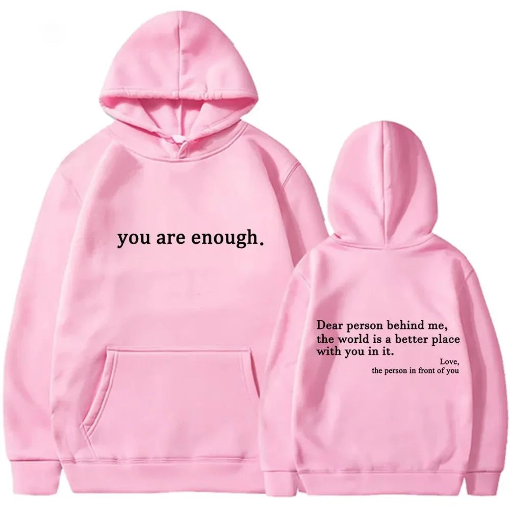 Men's Autumn Winter Hooded "You Are Enough" Print Casual Sweatshirt