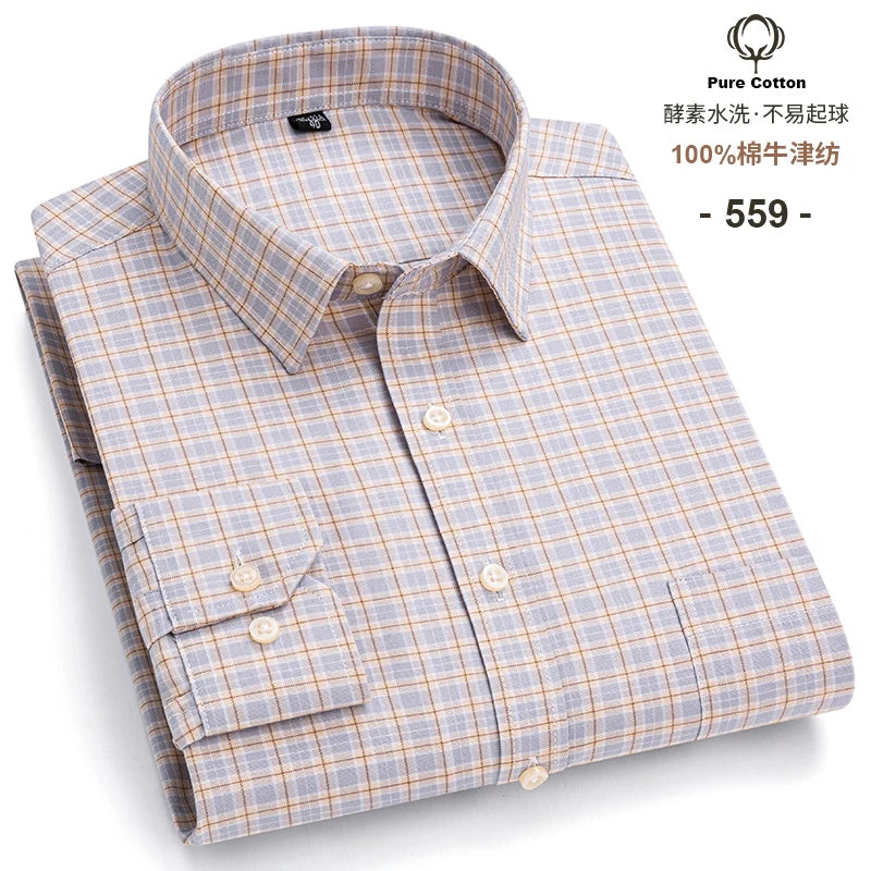 Men's Long Sleeve Cotton Oxford Plaid Button Down Casual Shirt S-7XL