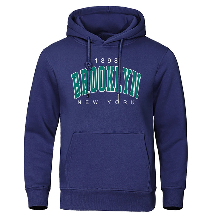 Men's Oversized Printed Crewneck Hoodie - Brooklyn Style Sweatshirt