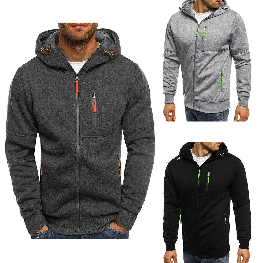Men's Long Sleeve Zipper Hooded Sweatshirt Casual Sports Jacket