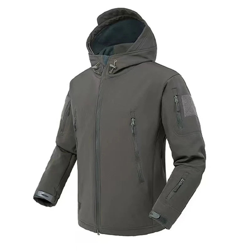 Men's Softshell Fleece Jacket - Windproof Hooded Coat for Outdoor Activities