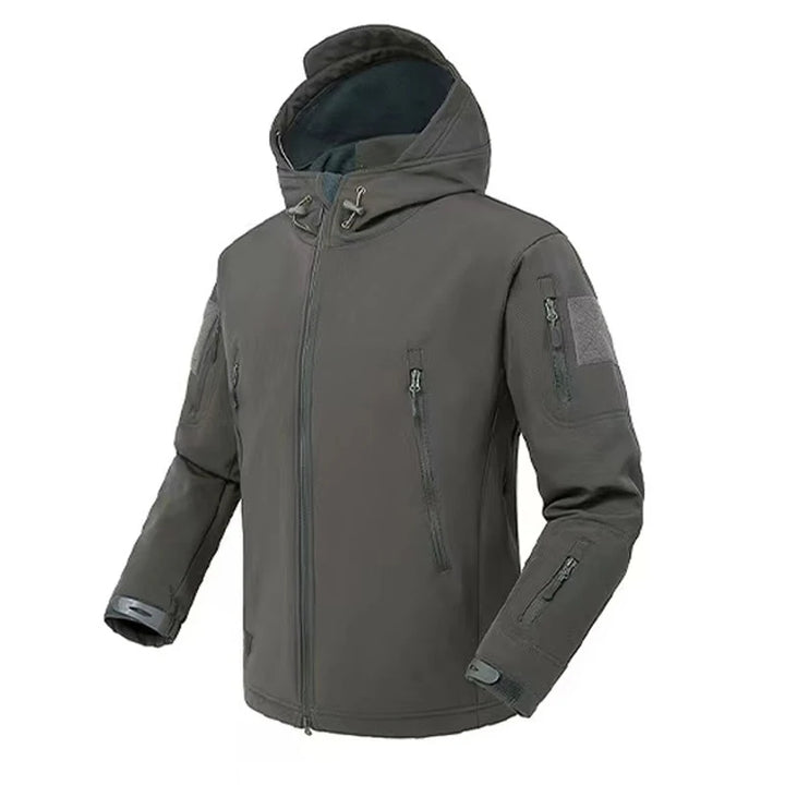 Men's Softshell Fleece Jacket - Windproof Hooded Coat for Outdoor Activities