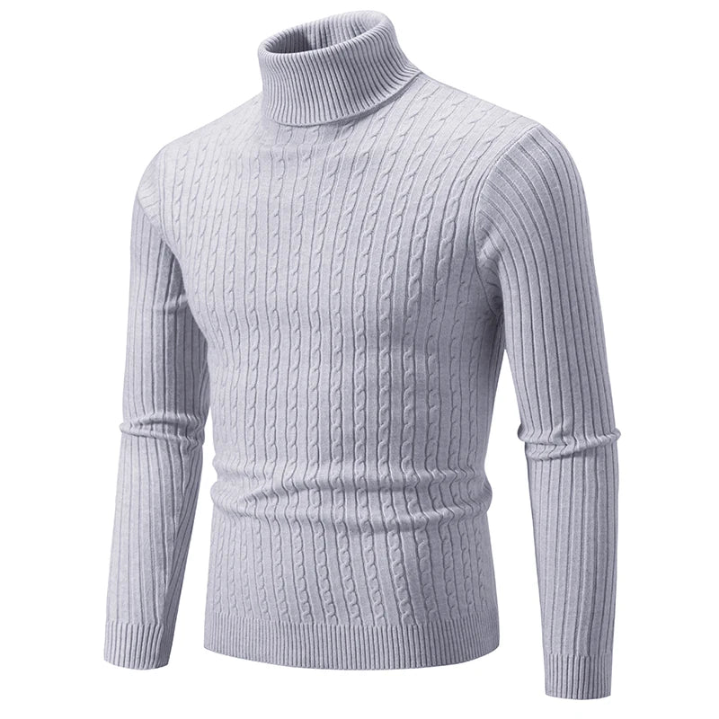 Men's Warm Casual High Neck Knitted Pullover Sweater for Winter