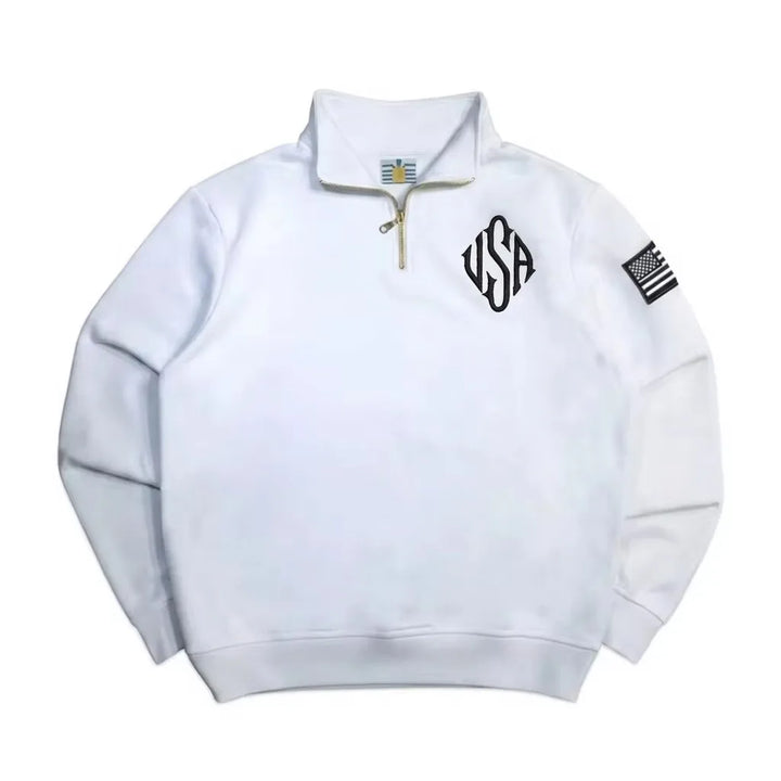 Men's Y2K Retro Quarterzip Pullover Hoodie Embroidered Casual Sweatshirt