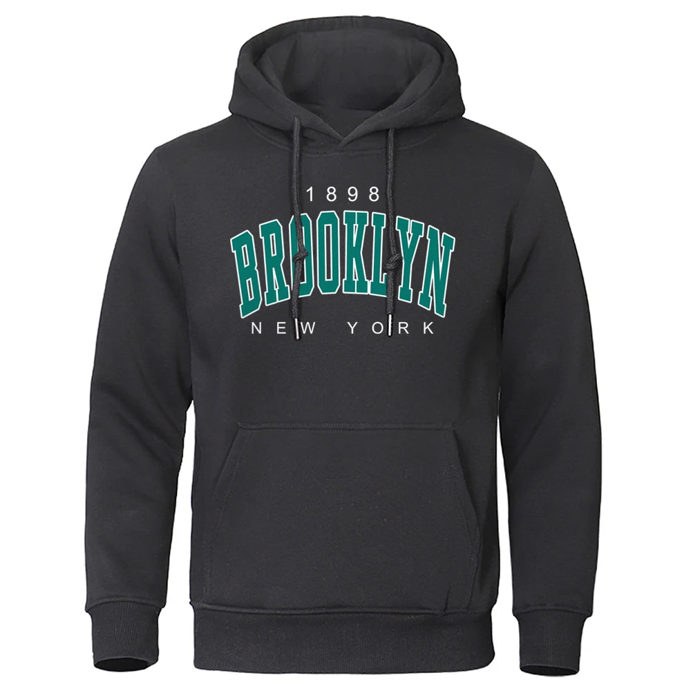 Men's Oversized Printed Crewneck Hoodie - Brooklyn Style Sweatshirt