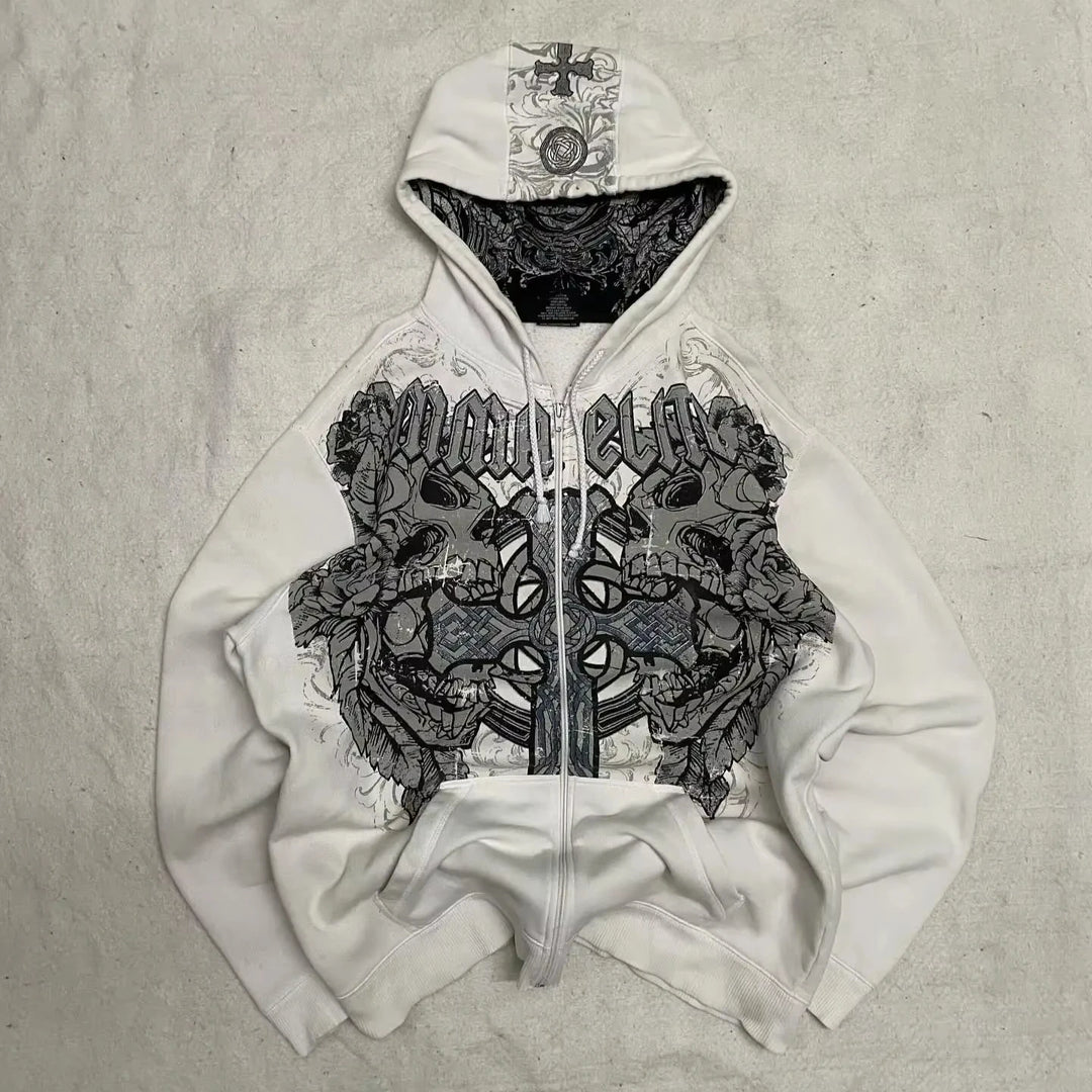 Women's Y2K Hip Hop Trend Zipper Hoodie Casual Vintage Sweatshirt