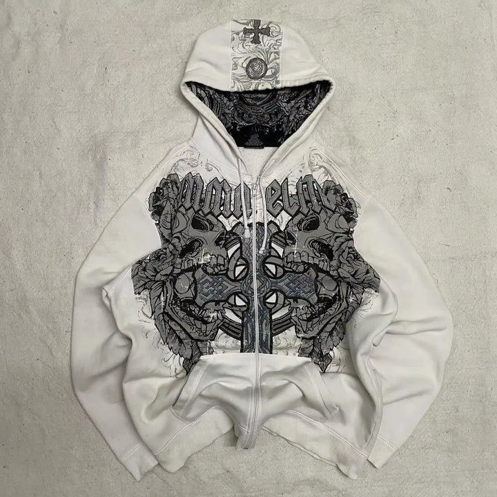 Women's Y2K Hip Hop Trend Zipper Hoodie Casual Vintage Sweatshirt