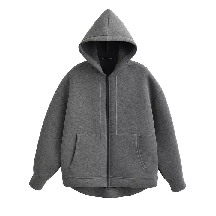 Women's Casual Hooded Jacket Oversized Zipper Sweatshirt Coat