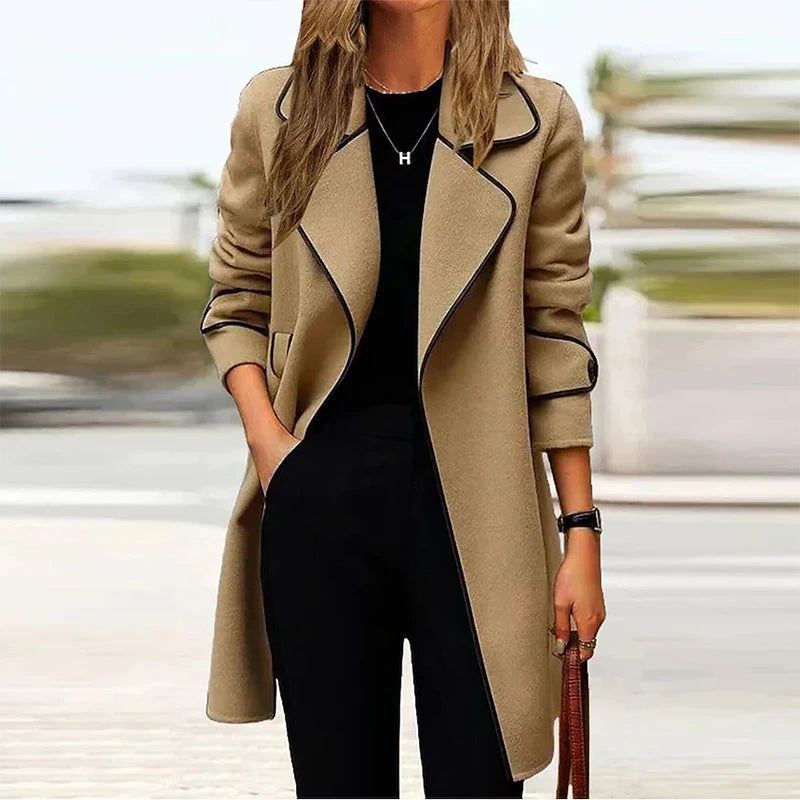 Women's Long Tweed Blazer Jacket for Fall Winter with Collar