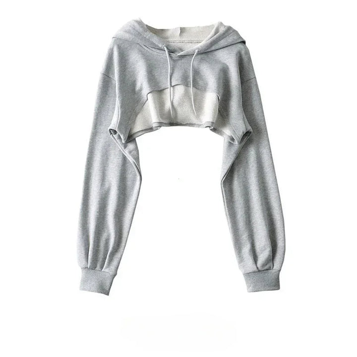 Women's Irregular Crop Long Sleeve Hoodie Sweatshirt Y2K Style