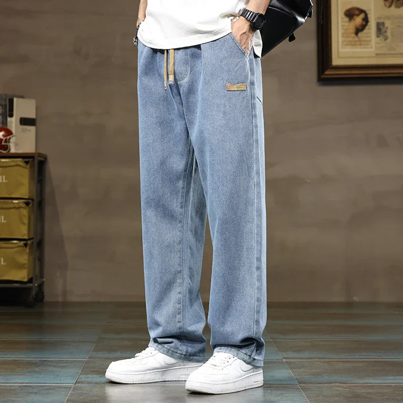 Men's Baggy Wide-Leg Drawstring Casual Denim Jeans