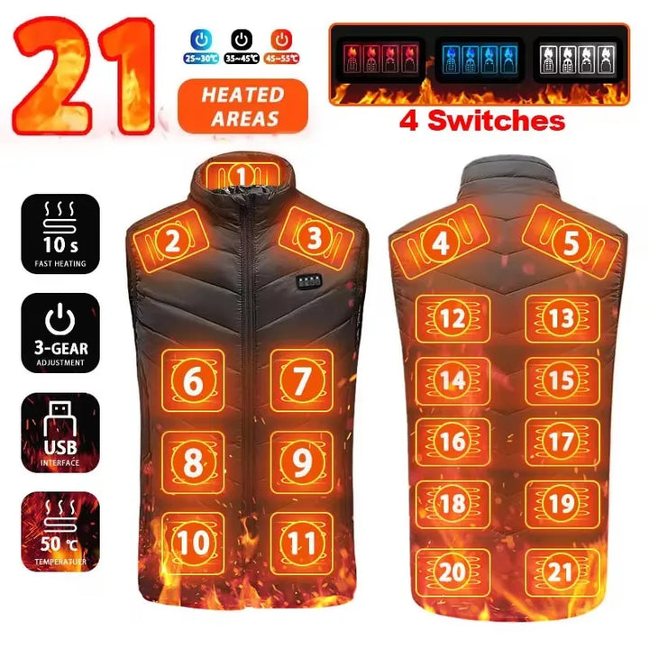Men's 21-Zone Electric Heated Vest for Winter Sports and Camping