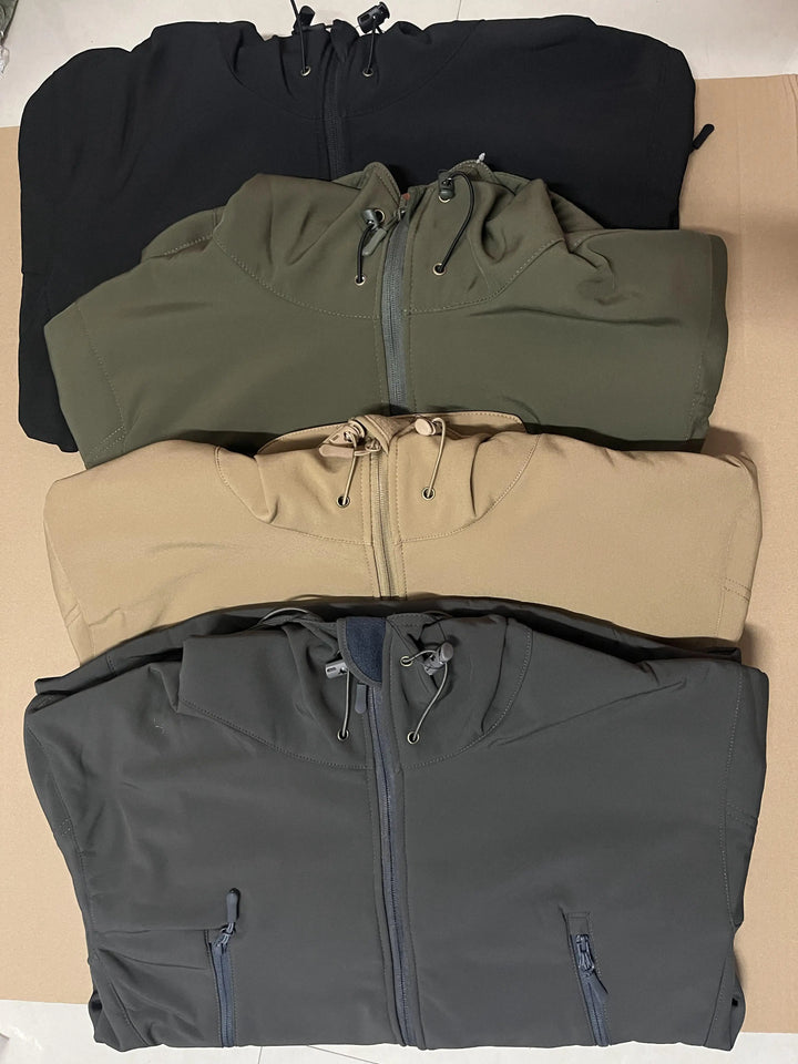 Men's Softshell Fleece Jacket - Windproof Hooded Coat for Outdoor Activities