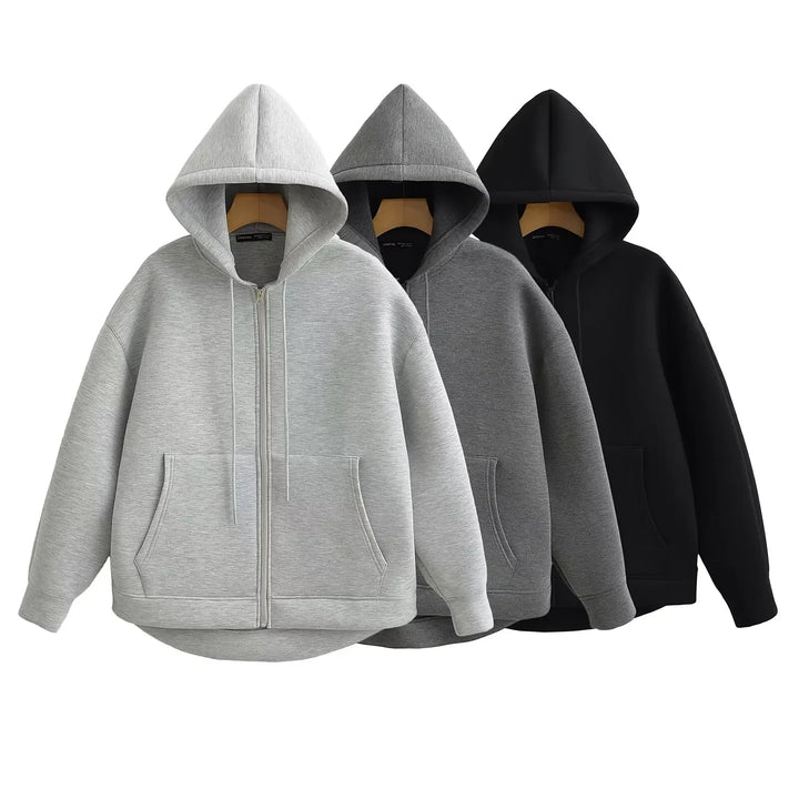 Women's Casual Hooded Jacket Oversized Zipper Sweatshirt Coat