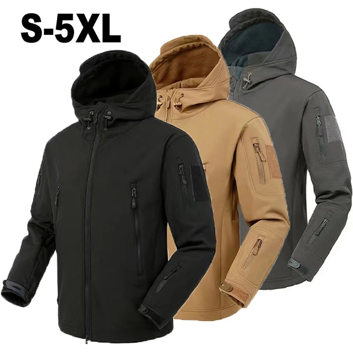 Men's Softshell Fleece Jacket - Windproof Hooded Coat for Outdoor Activities