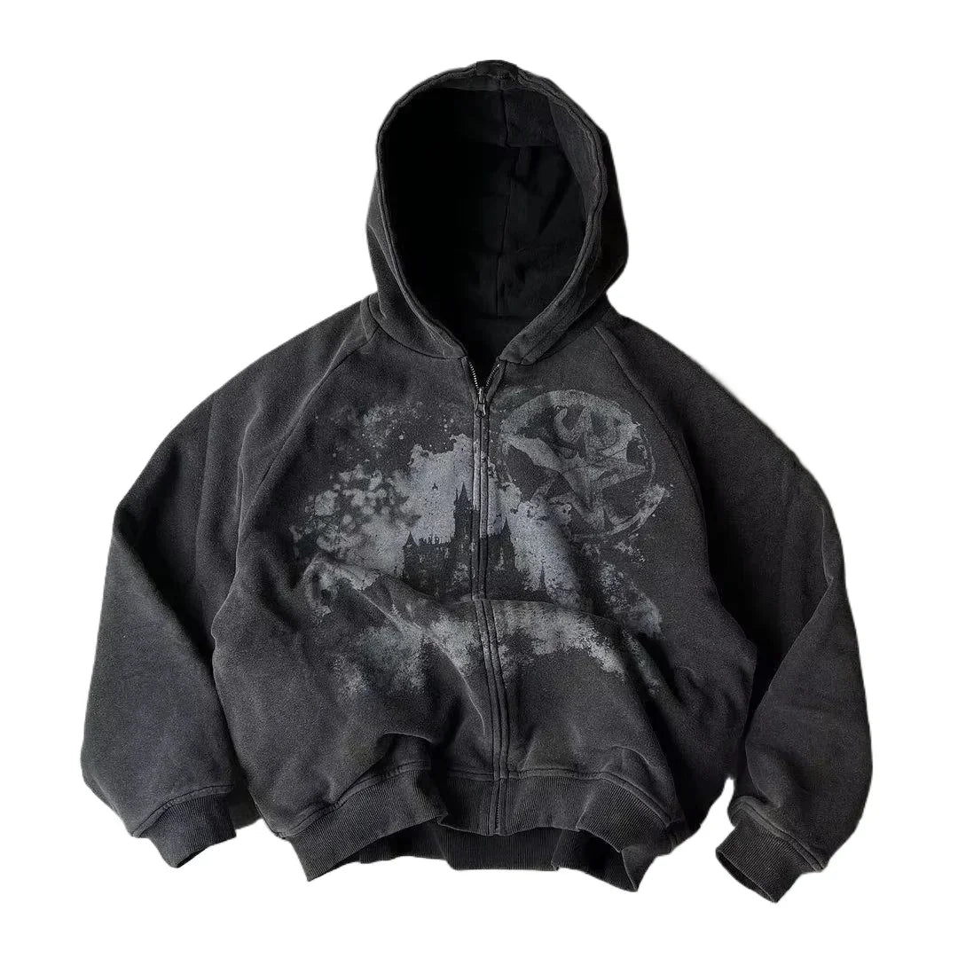 Women's Y2K Hip Hop Trend Zipper Hoodie Casual Vintage Sweatshirt