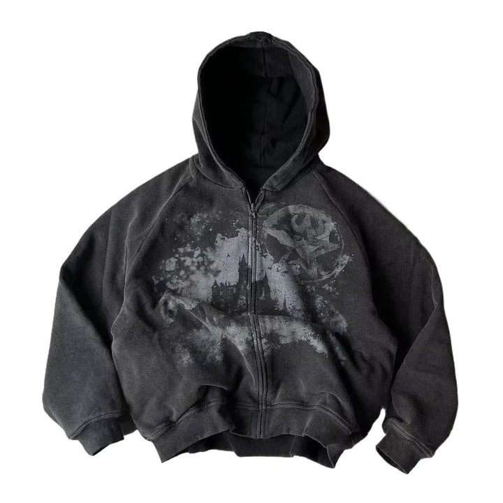 Women's Y2K Hip Hop Trend Zipper Hoodie Casual Vintage Sweatshirt