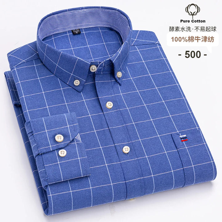 Men's Long Sleeve Cotton Oxford Plaid Button Down Casual Shirt S-7XL