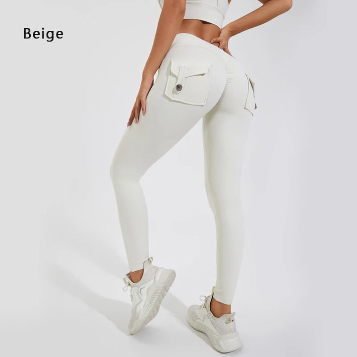 Women's Nylon Yoga Pants with Butt Pocket, Breathable Sports Leggings