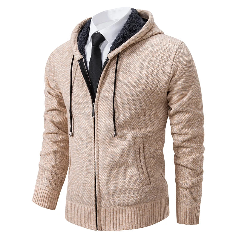 Men's Casual Sports Coat - Solid Color Stand Collar Fleece Cardigan
