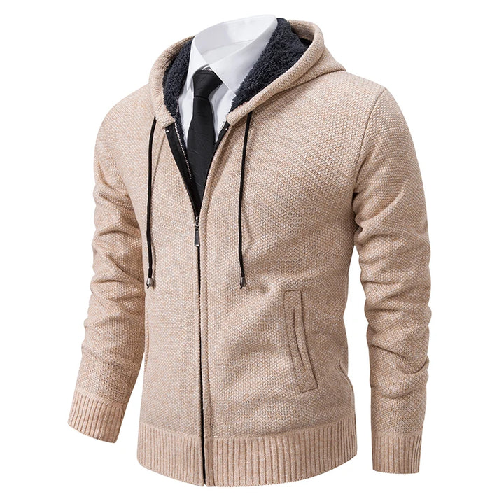 Men's Casual Sports Coat - Solid Color Stand Collar Fleece Cardigan