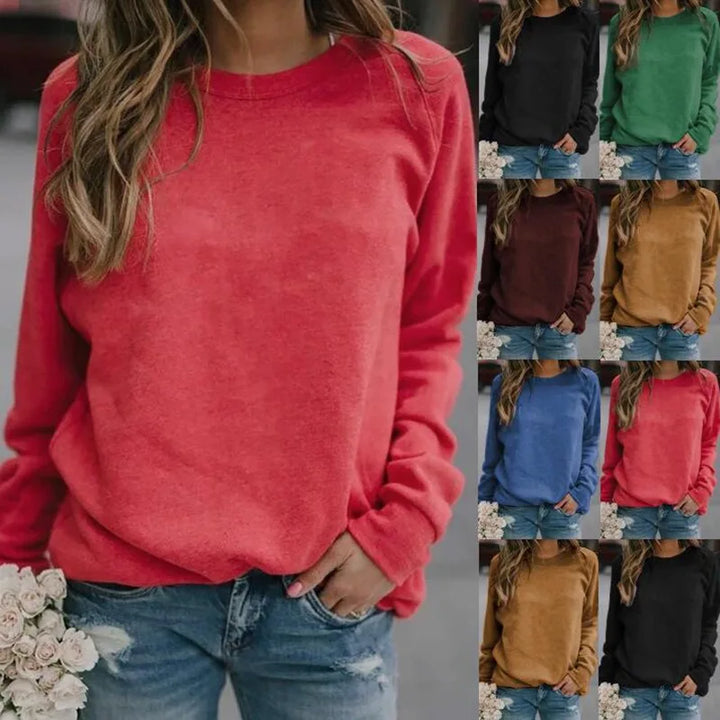 Women's Casual Solid Color Round Neck Long Sleeve Sweatshirt