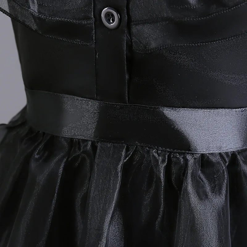 Halloween's Black Layered Cake Gown with Mesh Details for Girls
