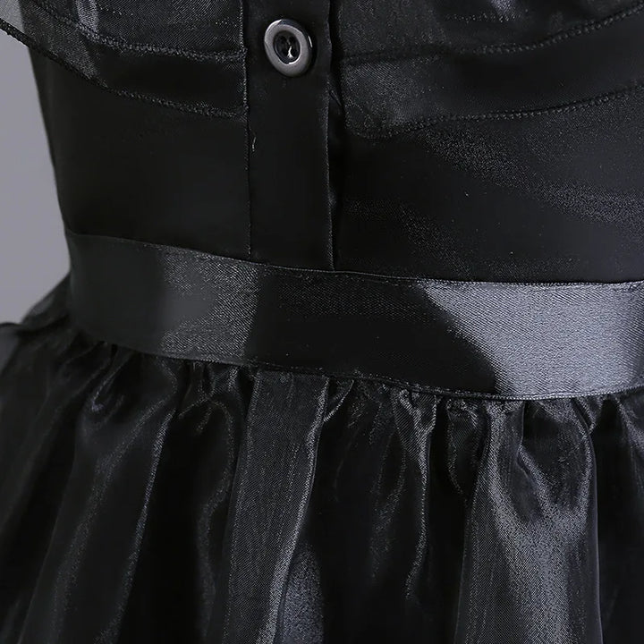 Halloween's Black Layered Cake Gown with Mesh Details for Girls