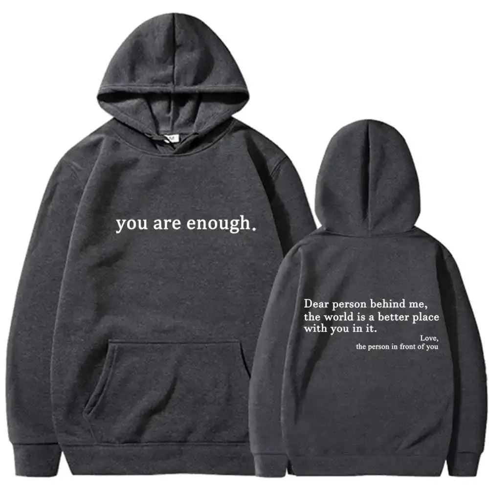 Men's Autumn Winter Hooded "You Are Enough" Print Casual Sweatshirt