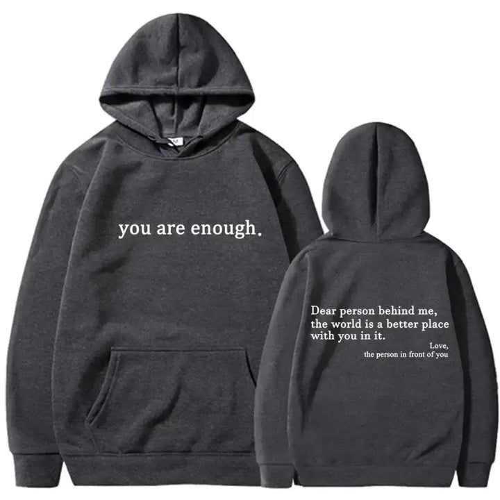 Men's Autumn Winter Hooded "You Are Enough" Print Casual Sweatshirt