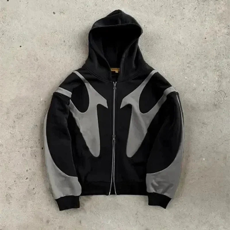 Women's Devil Pattern Printed Hoodie - Y2K Casual Zipper Sweatshirt